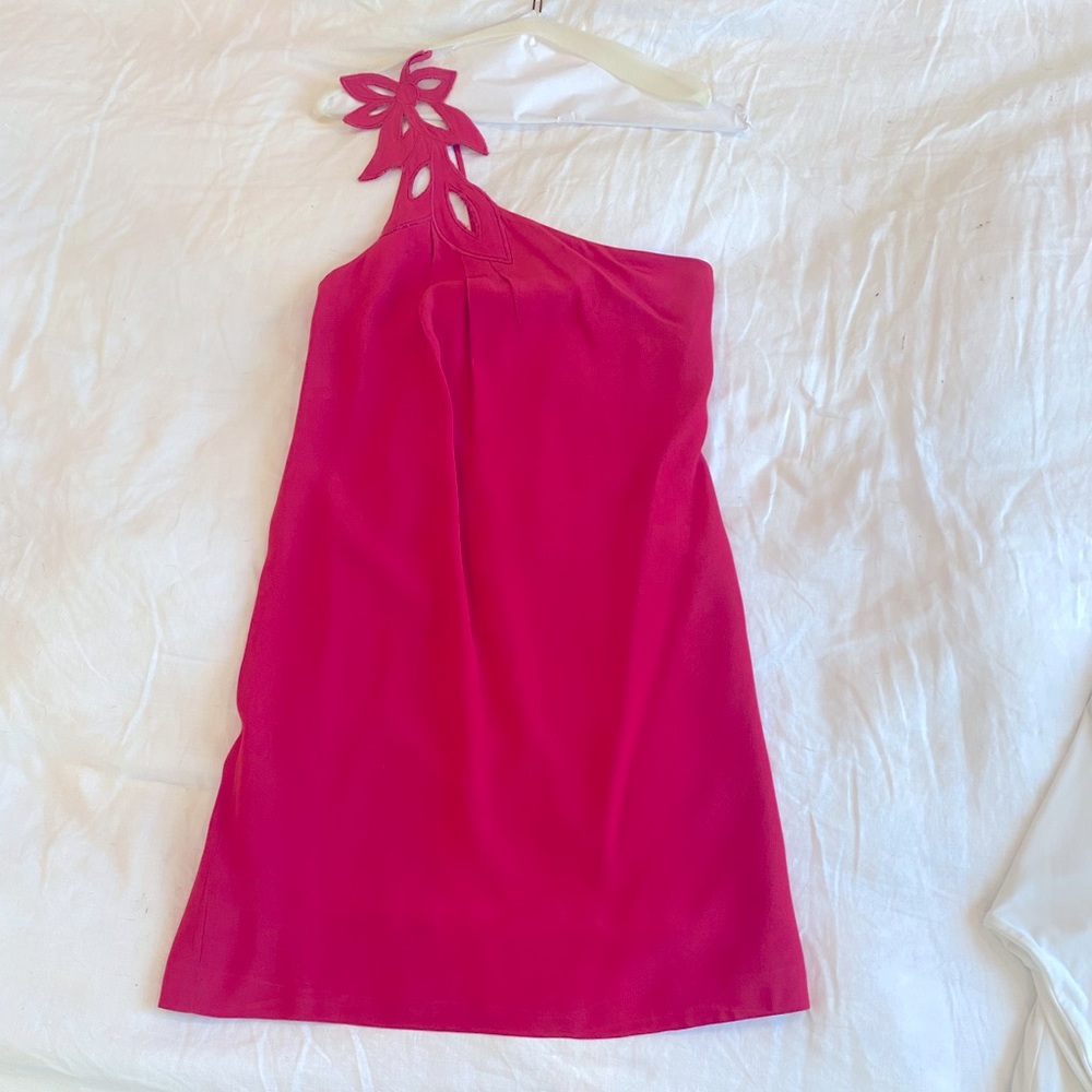 TIBI pink one shoulder cocktail dress